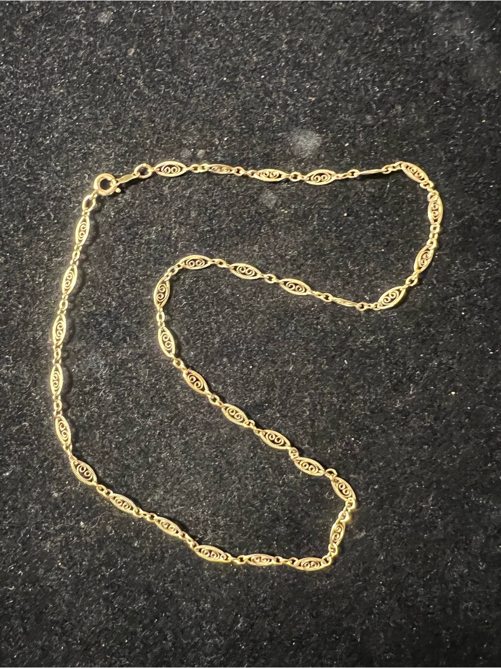Vintage 12K Gold Filled Filigree Marquise Art Deco design Necklace 16”
